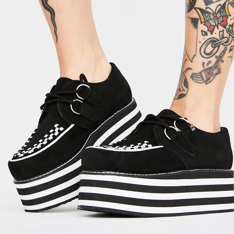 T.U.K Black Striped Stack Creepers
